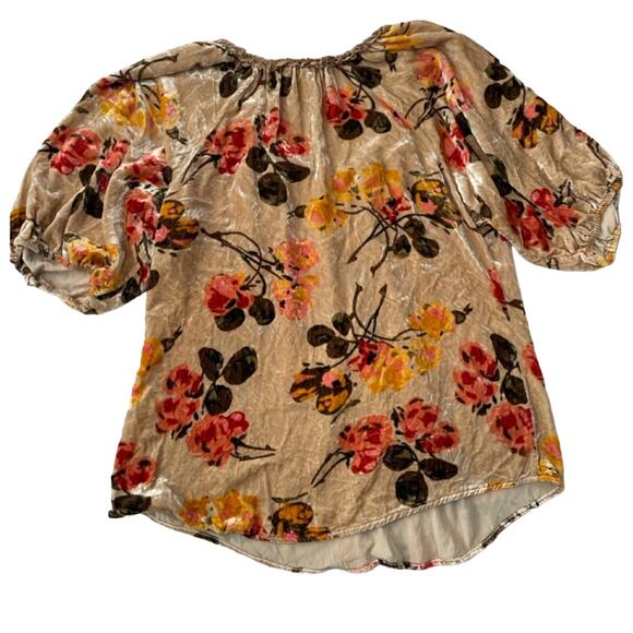 Sundance All Hours Crushed Velvet Silk Blend Floral Balloon Sleeve Top Medium - Picture 9 of 12